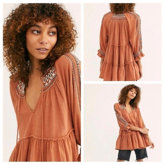 NEW FREE PEOPLE Dreamweaver Embroidered Tunic Top - Size Small - Picture 8 of 8
